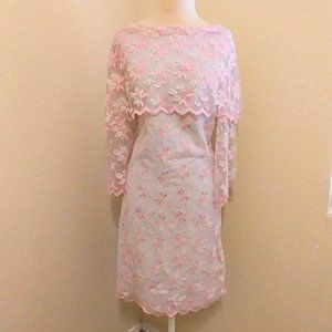 Vintage 1960s Carol Craig Pink mod shift  lace chiffon bell sleeves dress